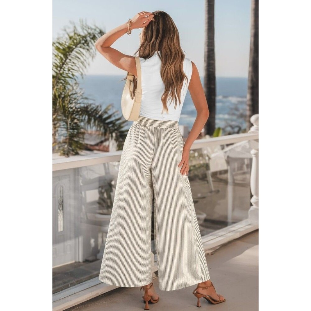 NWT Cupshe Striped Wide Leg Pants Casual Summer Spring Pull On Size Large - Picture 7 of 12